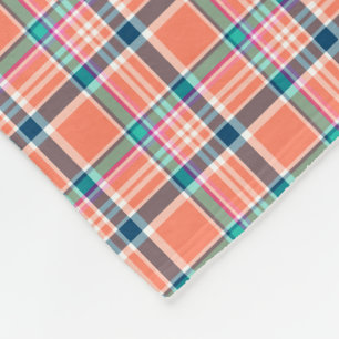 Couverture Polaire Corail orange et plaid bleu
