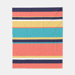 Couverture Polaire Corail vivant, rayures bleues et jaunes