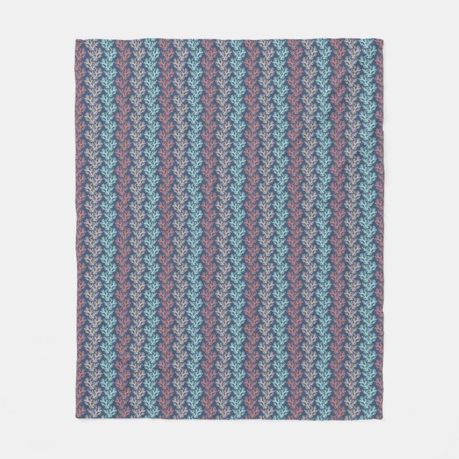 Couverture Polaire Coral Zigzag Stripes Marine Fleece Blanche (Devant)