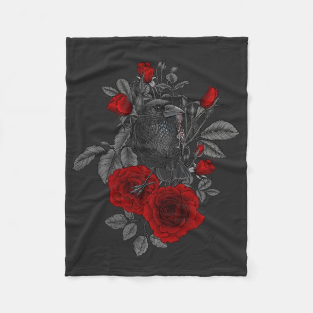 Couverture Polaire Corbeau avec la clé et les roses (Devant)