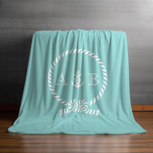 Couverture Polaire Corde marine et Ancre monogramme