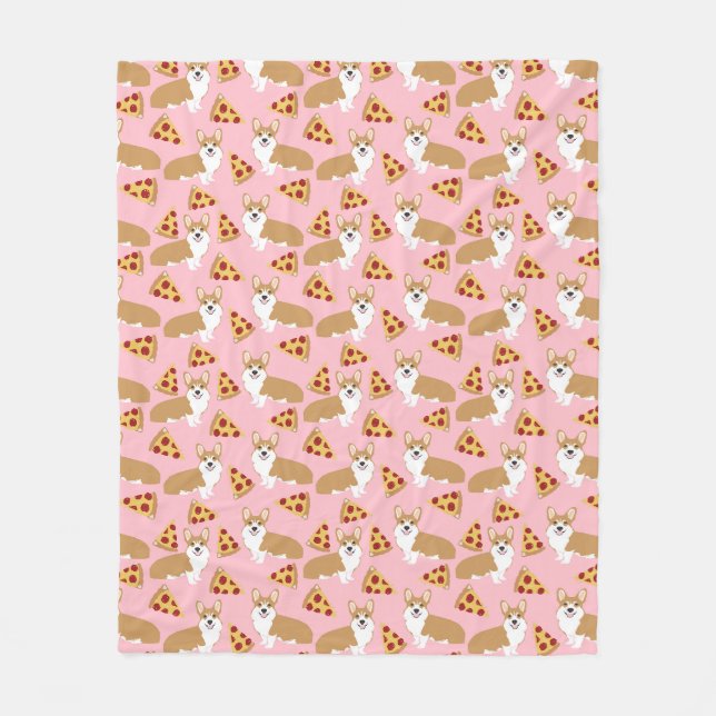 Couverture Polaire Corgi aime la pizza rose (Devant)