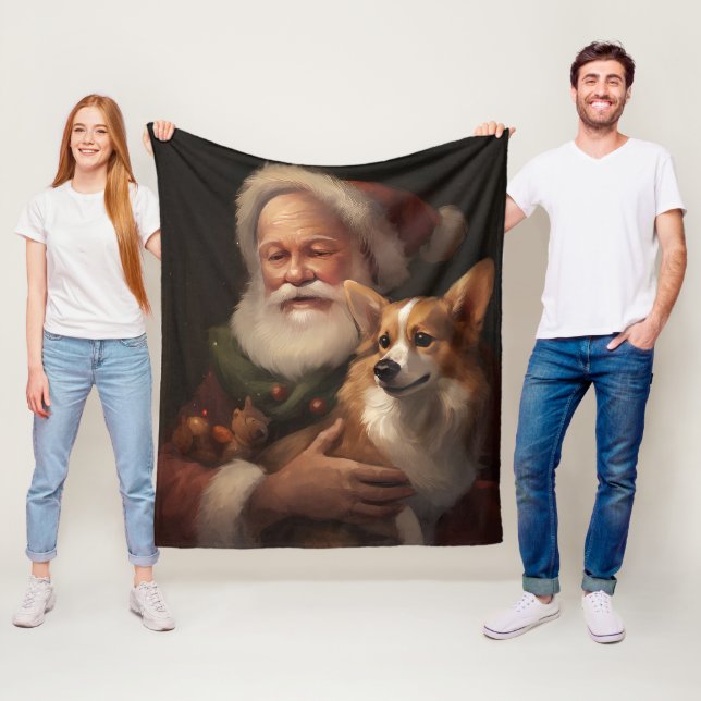 Couverture Polaire Corgi avec Noël Festif du Père Noël (En situation)