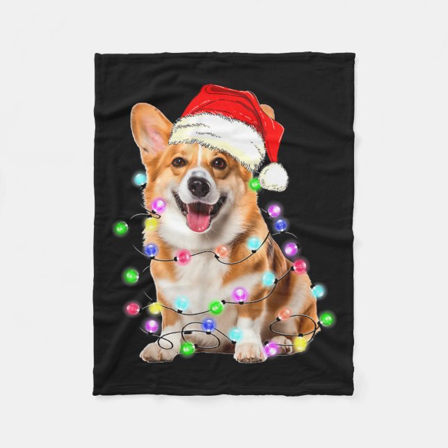 Couverture Polaire Corgi Dog Christmas Lights Pajama Funny  (Devant)