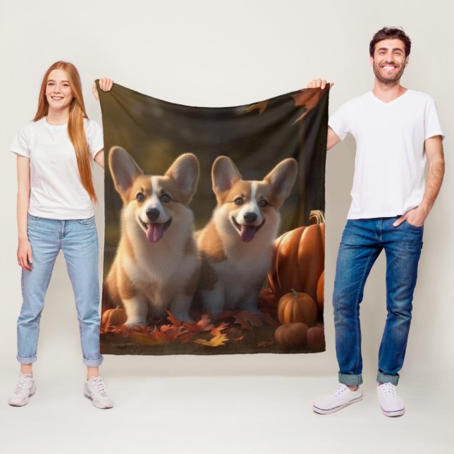 Couverture Polaire Corgi  Jeune chiot Délice d'automne Citrouille (En situation)