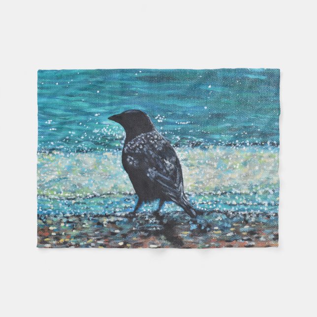 Couverture Polaire Corneille sur la peinture de plage (Devant (Horizontal))