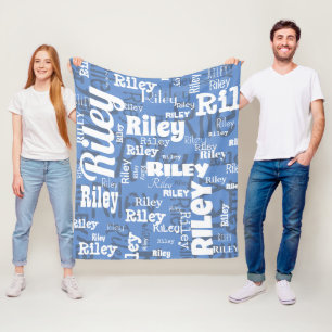 Couverture Polaire Cornflower Blue Blanc Nom Motif Personnalisé