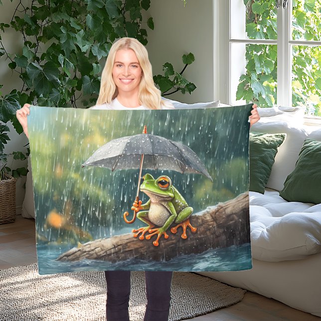 Couverture Polaire Cosy Cottagecore Frog Whimsical Woodland (Whimsical woodland cottagecore frog umbrella rainy day aesthetic fleece blanket housewarming gift)