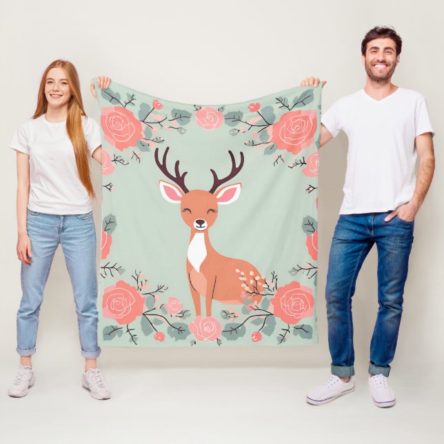 Couverture Polaire Cosy Woodland Friends Deer (En situation)