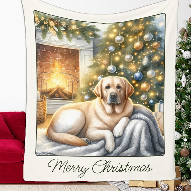 Couverture Polaire Cosy Yellow Labrador Retriever Chien de Noël (Créateur téléchargé)
