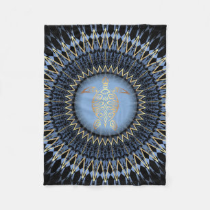 Couverture Polaire Côte de la tortue Mandala bleu noir