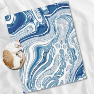 Couverture Polaire côte plage nautique vagues aquarelle bleu tourbill