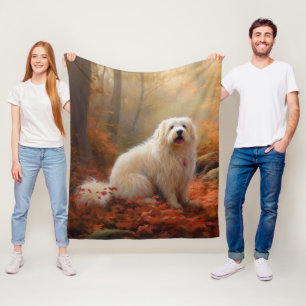 Couverture Polaire Coton De Tulear dans les feuilles d'automne qui to