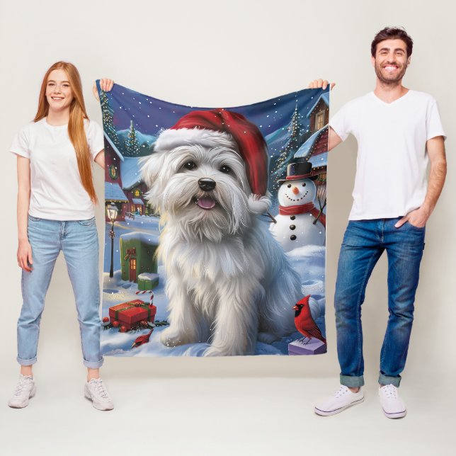 Couverture Polaire Coton De Tulear Winter Wonderland Christmas Joy (En situation)