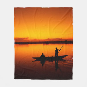 Couverture Polaire Coucher de soleil, bateau d'aviron Silhouette-1649