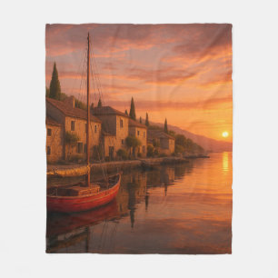 Couverture Polaire Coucher De Soleil Doré Sur Le Village Côtier