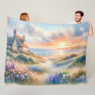 Couverture Polaire Coucher de soleil sur une maison de bord de mer en