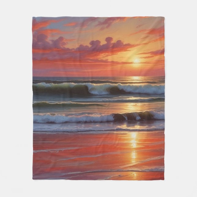 Couverture Polaire Coucher Rouge Océan Peinture de paysage marin (Devant)