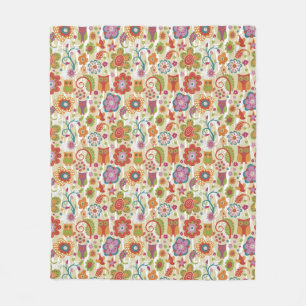 Couverture Polaire Couleur florale et hibou