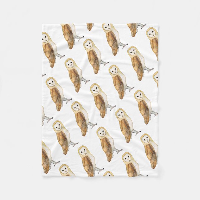 Couverture Polaire Couleur pour aquarelle de hibou de grange (Devant)