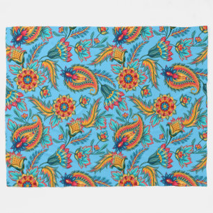 Couverture Polaire Couleur Vintage Paisley Florale Sur Bleu