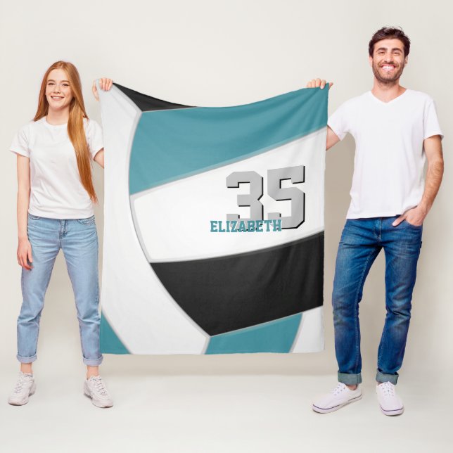 Couverture Polaire Couleurs de l'équipe de volley-ball noir turquoise (En situation)