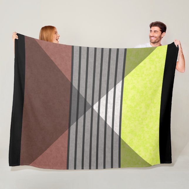 Couverture Polaire couleurs modernes Abstraites brun jaune citron bla (En situation)