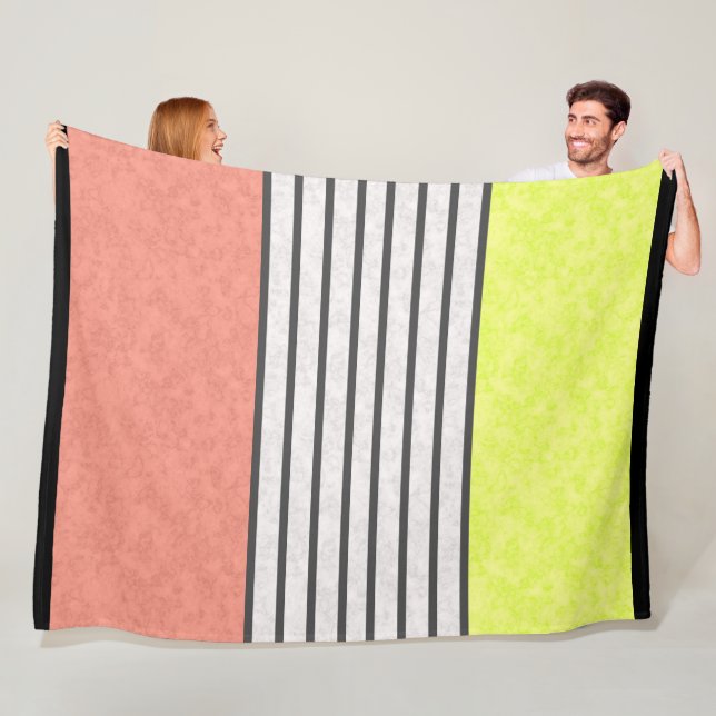 Couverture Polaire couleurs modernes Abstraites corail rose chaux ver (En situation)