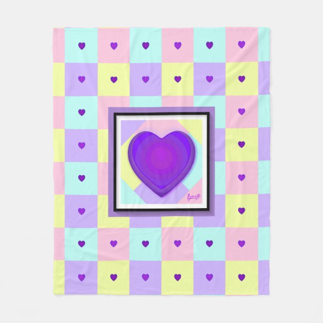 Couverture Polaire Couleurs pastel & coeurs violets battre (Devant)