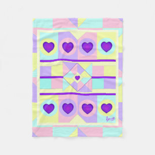 Couverture Polaire Couleurs pastel & coeurs violets battre