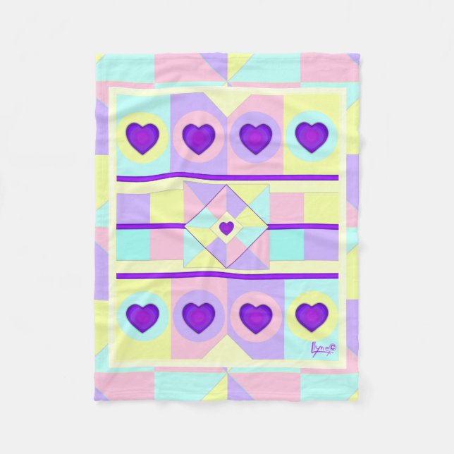 Couverture Polaire Couleurs pastel & coeurs violets battre (Devant)