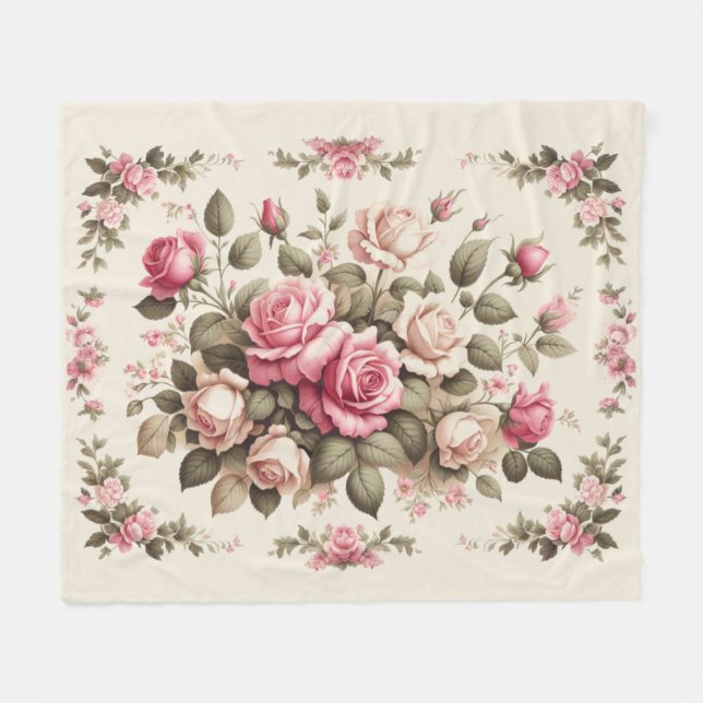 Couverture Polaire Country Garden Roses roses sur Crème Arrière - pla (Devant (Horizontal))