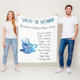 Couverture Polaire Coupe Artistique de Café Bleu avec Motifs de tourb