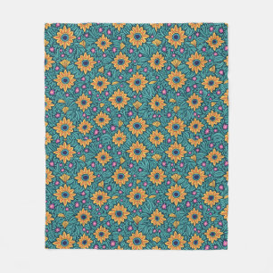 Couverture Polaire Coupe dorée et verte design floral sans joint.