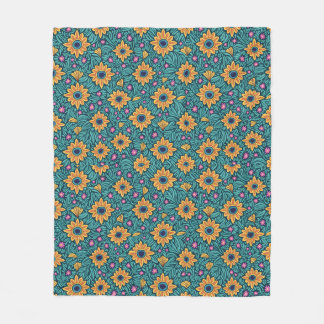 Couverture Polaire Coupe dorée et verte design floral sans joint.