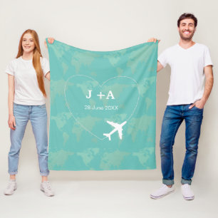 Couverture Polaire Couple de coeur d'avion de la carte mondiale