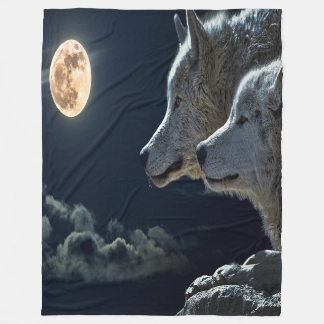 Couverture Polaire Couple de loup de nuit sur la Lune (Devant)