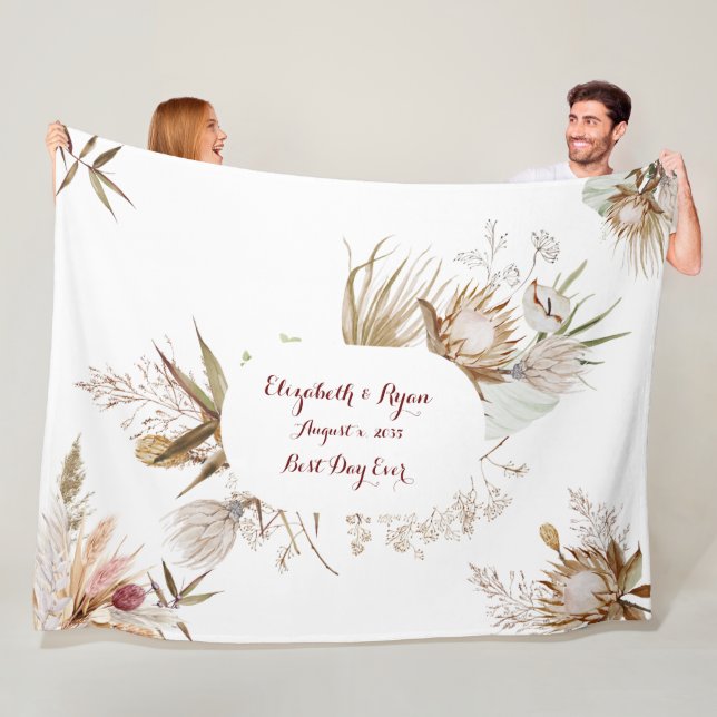 Couverture Polaire Couple de mariage aux fleurs bohèmes  (En situation)