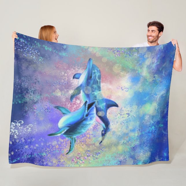 Couverture Polaire Couple Dolphin Fleece Blanche (En situation)
