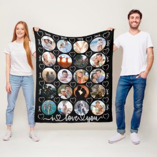 Couverture Polaire Couple I LOVE YOU 20 Photo Collage Coeurs Noms