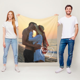 Couverture Polaire Couple Love Heart Photo Names