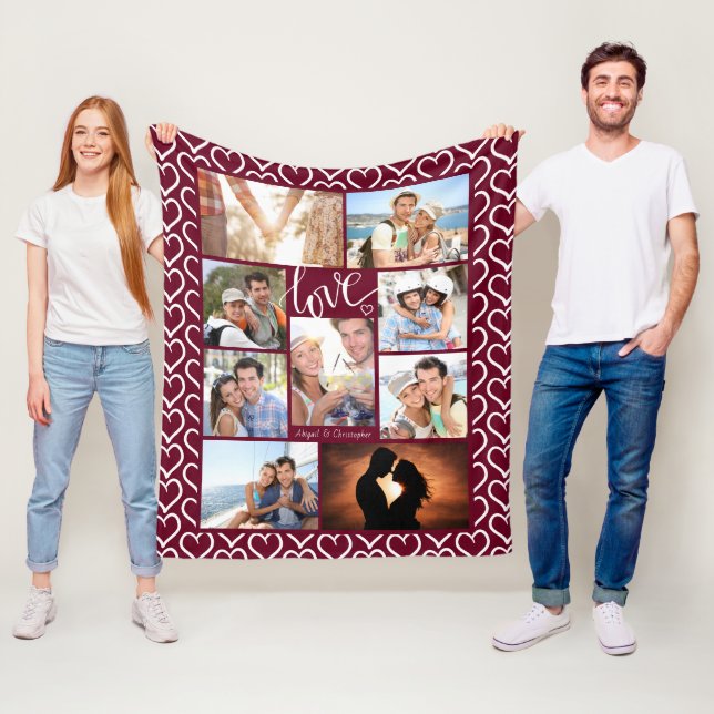Couverture Polaire Couple LOVE Hearts Motif 9 Photo Collage noir (En situation)