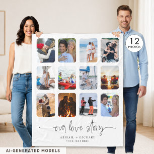 Couverture Polaire Couple LOVE STORY 12 Photo Collage Noms Personnali