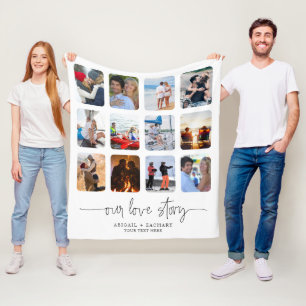 Couverture Polaire Couple LOVE STORY 12 Photo Collage Noms Personnali
