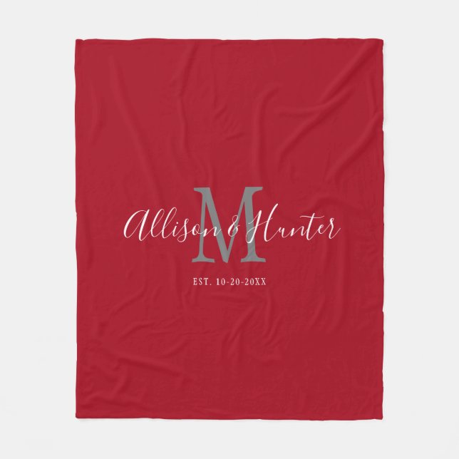 Couverture Polaire Couples de Red White Script moderne Nom monogramme (Devant)