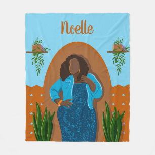 Couverture Polaire Courbe, Femme noire, Plantes domestiques, Orange &