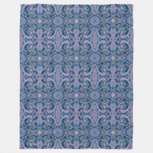 Couverture Polaire Courbes & Lotus, lavande motif abstraite et bleu