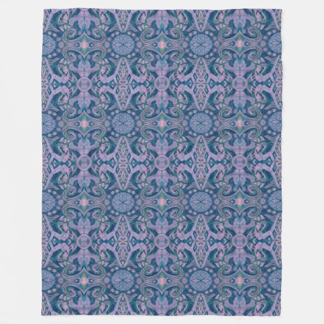Couverture Polaire Courbes & Lotus, lavande motif abstraite et bleu (Devant)