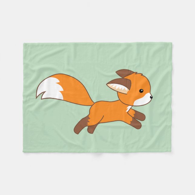 Couverture Polaire Coureur de renard mignon sur vert (Devant (Horizontal))