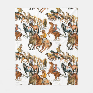 Couverture Polaire Courir des chevaux sans couture motif. Cowboy amér
